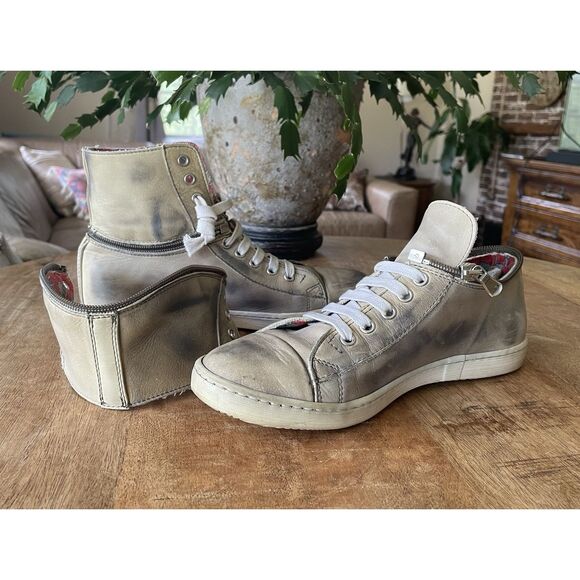 Le Crown Handmade in Italy Distressed Leather Convertible High Low Sneakers 37 - Picture 8 of 12